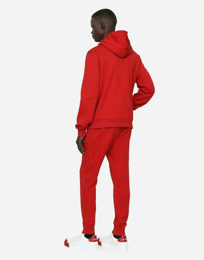 Dolce and Gabbana Sweatshirts Men Zipup Jersey Hoodie With DG Embroidery Red Dolce and Gabbana Sweatshirts Men Zipup Jersey Hoodie With DG Embroidery Red