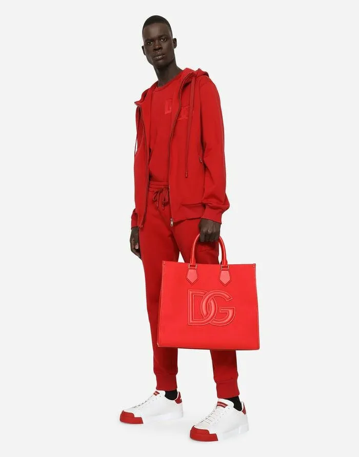 Dolce and Gabbana Sweatshirts Men Zipup Jersey Hoodie With DG Embroidery Red Dolce and Gabbana Sweatshirts Men Zipup Jersey Hoodie With DG Embroidery Red