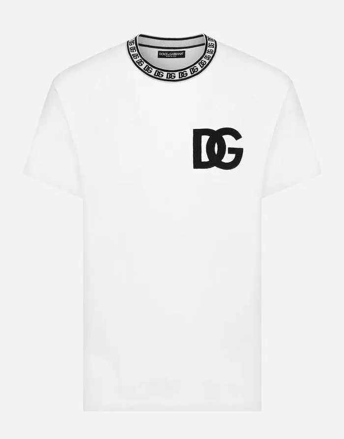 Dolce and Gabbana TShirts And Polos Men Cotton Roundneck Tshirt With DG Embroidery White Dolce and Gabbana TShirts And Polos Men Cotton Roundneck Tshirt With DG Embroidery White