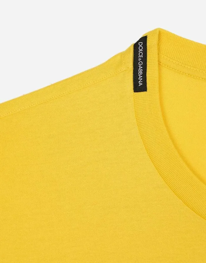 Dolce and Gabbana TShirts And Polos Men Cotton Tshirt With Branded Tag Yellow Dolce and Gabbana TShirts And Polos Men Cotton Tshirt With Branded Tag Yellow