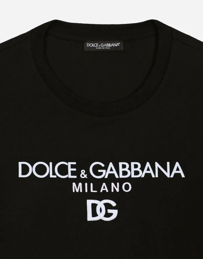 Dolce and Gabbana TShirts And Polos Men Cotton Tshirt With DG Embroidery Black Dolce and Gabbana TShirts And Polos Men Cotton Tshirt With DG Embroidery Black