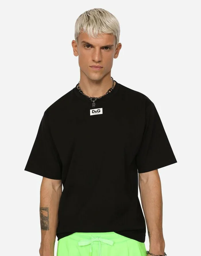 Dolce and Gabbana TShirts And Polos Men Cotton Tshirt With DG Patch Black Dolce and Gabbana TShirts And Polos Men Cotton Tshirt With DG Patch Black