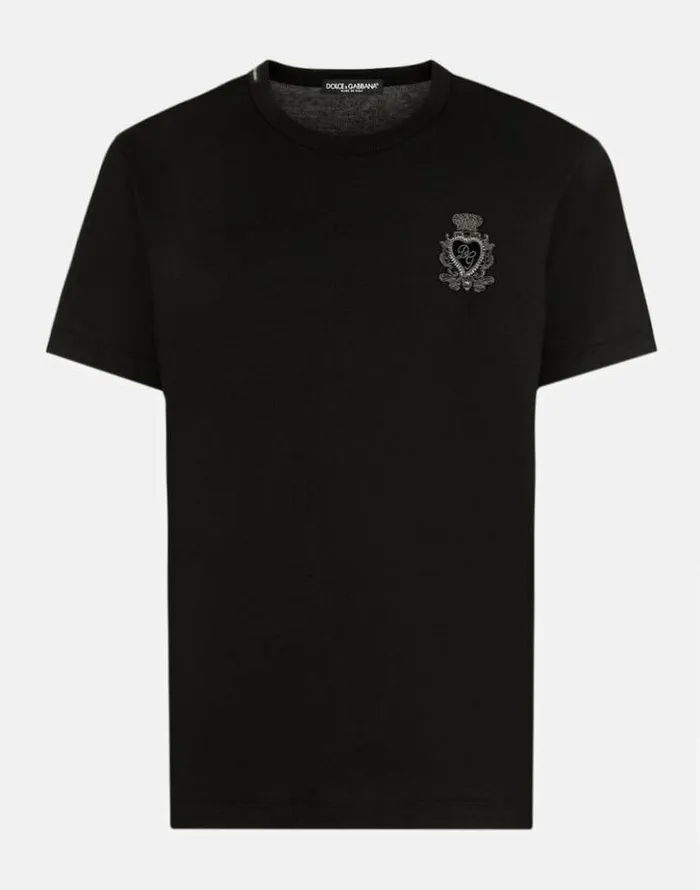 Dolce and Gabbana TShirts And Polos Men Cotton Tshirt With Heraldic Patch Black Dolce and Gabbana TShirts And Polos Men Cotton Tshirt With Heraldic Patch Black
