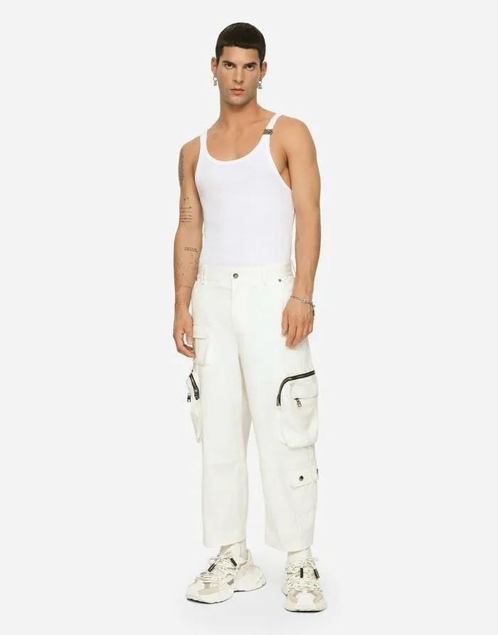 Dolce and Gabbana TShirts And Polos Men Finerib Cotton Singlet With DG Hardware White Dolce and Gabbana TShirts And Polos Men Finerib Cotton Singlet With DG Hardware White