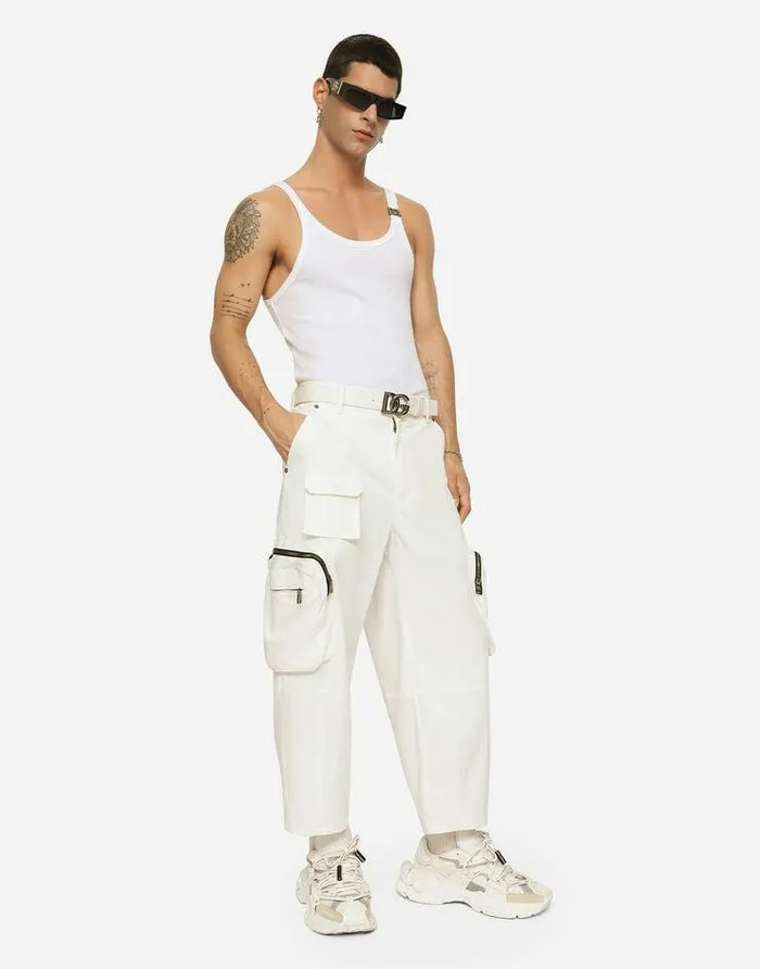 Dolce and Gabbana TShirts And Polos Men Finerib Cotton Singlet With DG Hardware White Dolce and Gabbana TShirts And Polos Men Finerib Cotton Singlet With DG Hardware White
