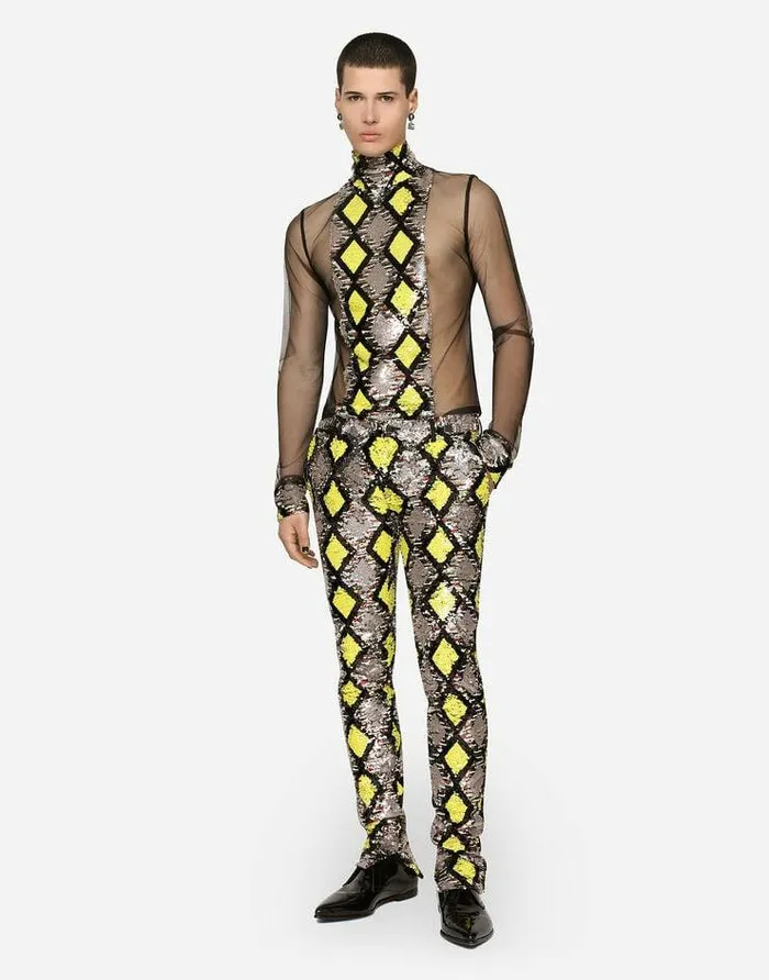 Dolce and Gabbana TShirts And Polos Men Highnecked Tulle Tshirt With Sequined Details Multicolor Dolce and Gabbana TShirts And Polos Men Highnecked Tulle Tshirt With Sequined Details Multicolor