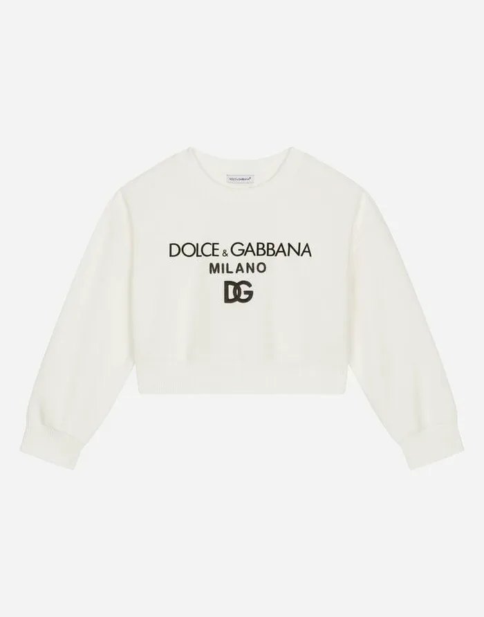 Dolce and Gabbana TShirts And Sweatshirts Children Jersey Roundneck Sweatshirt With Logo Print White Dolce and Gabbana TShirts And Sweatshirts Children Jersey Roundneck Sweatshirt With Logo Print White