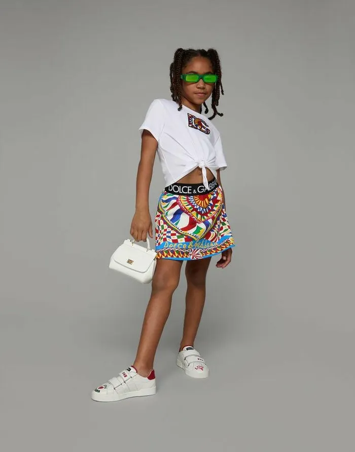 Dolce and Gabbana TShirts And Sweatshirts Children Jersey Tshirt With Carrettodesign DG Patch And Knot Detail White Dolce and Gabbana TShirts And Sweatshirts Children Jersey Tshirt With Carrettodesign DG Patch And Knot Detail White