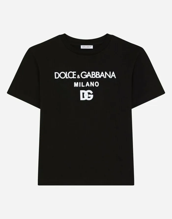 Dolce and Gabbana TShirts And Sweatshirts Children Jersey Tshirt With DG Milano Logo Black Dolce and Gabbana TShirts And Sweatshirts Children Jersey Tshirt With DG Milano Logo Black