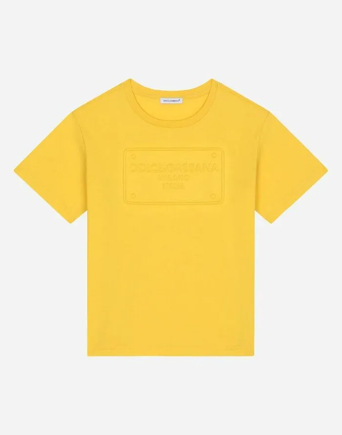 Dolce and Gabbana TShirts And Sweatshirts Children Jersey Tshirt With Embossed Logo Yellow Dolce and Gabbana TShirts And Sweatshirts Children Jersey Tshirt With Embossed Logo Yellow