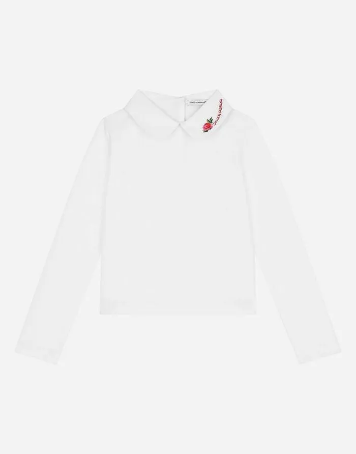 Dolce and Gabbana TShirts And Sweatshirts Children Jersey Tshirt With Logo Embroidery White Dolce and Gabbana TShirts And Sweatshirts Children Jersey Tshirt With Logo Embroidery White