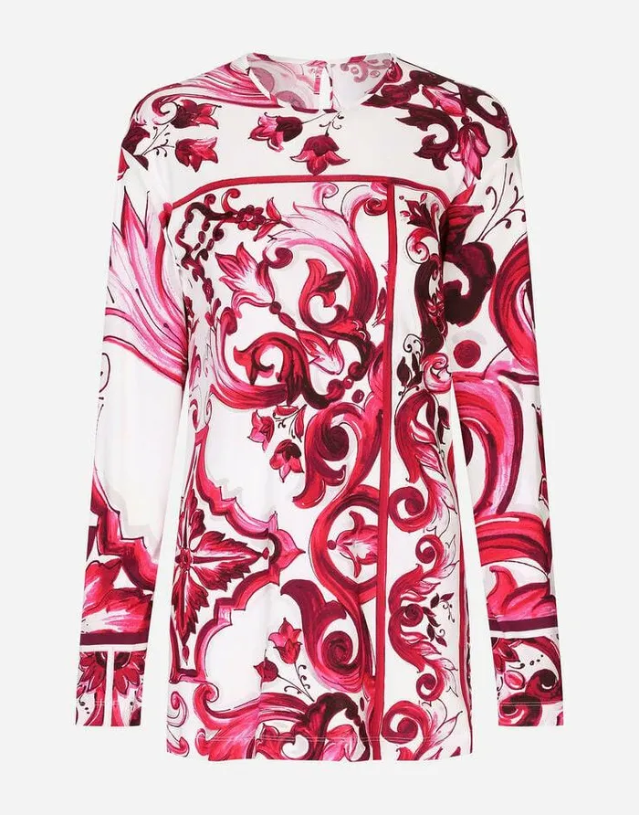 Dolce and Gabbana TShirts And Sweatshirts Women Longsleeved Majolicaprint Organzine Blouse Multicolor Dolce and Gabbana TShirts And Sweatshirts Women Longsleeved Majolicaprint Organzine Blouse Multicolor