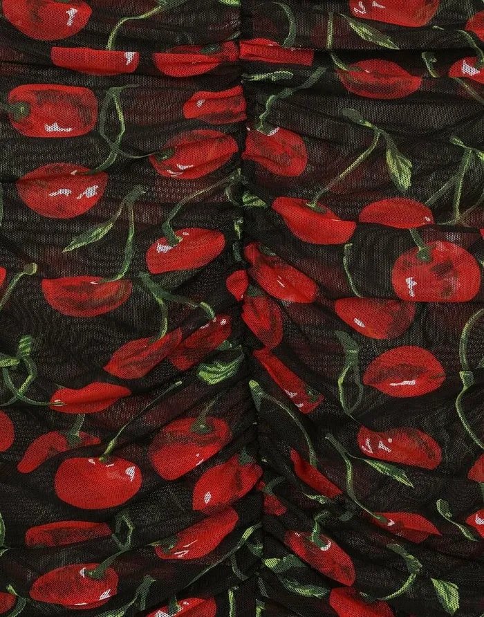 Dolce and Gabbana TShirts And Sweatshirts Women Sleeveless Tulle Top With Cherry Print And Draping Multicolor Dolce and Gabbana TShirts And Sweatshirts Women Sleeveless Tulle Top With Cherry Print And Draping Multicolor