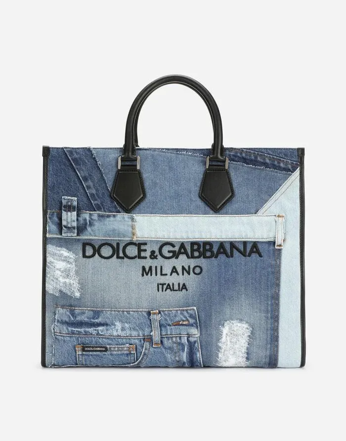 Dolce and Gabbana Totes WomenMen Large Denim Patchwork Shopper Multicolor