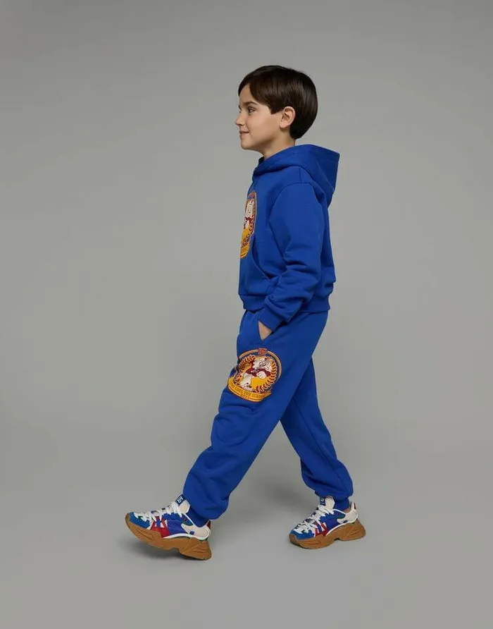 Dolce and Gabbana Trousers And Shorts Children Cotton Jogging Pants With Mascot Print Blue Dolce and Gabbana Trousers And Shorts Children Cotton Jogging Pants With Mascot Print Blue