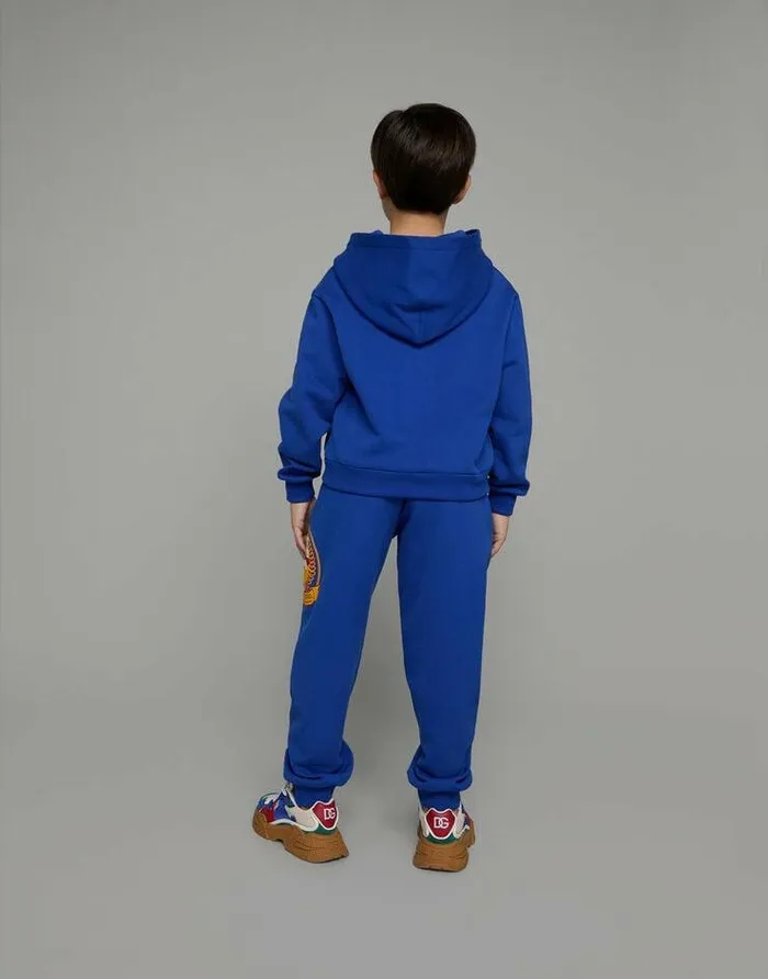 Dolce and Gabbana Trousers And Shorts Children Cotton Jogging Pants With Mascot Print Blue Dolce and Gabbana Trousers And Shorts Children Cotton Jogging Pants With Mascot Print Blue