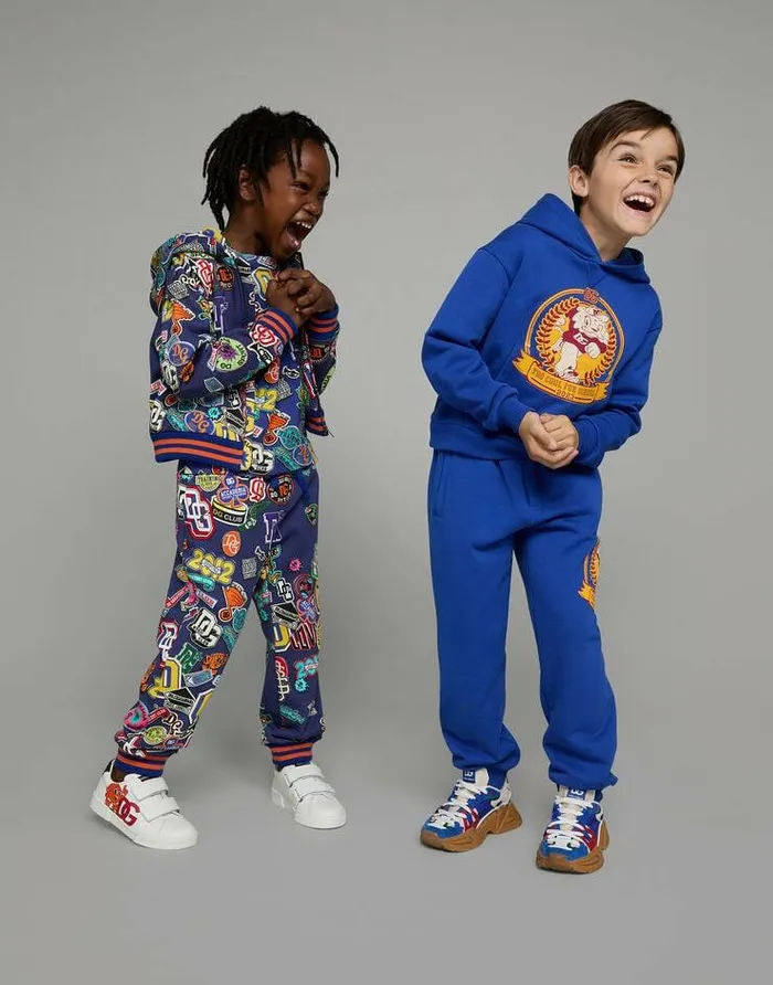 Dolce and Gabbana Trousers And Shorts Children Cotton Jogging Pants With Mascot Print Blue Dolce and Gabbana Trousers And Shorts Children Cotton Jogging Pants With Mascot Print Blue