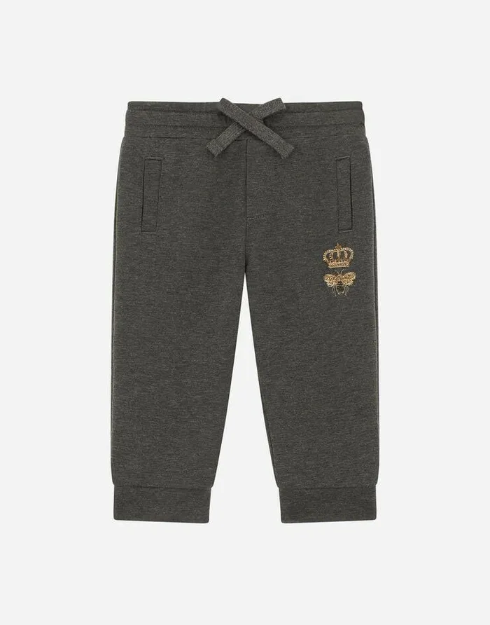 Dolce and Gabbana Trousers And Shorts Children Jersey Jogging Pants With Bee Embroidery Grey Dolce and Gabbana Trousers And Shorts Children Jersey Jogging Pants With Bee Embroidery Grey