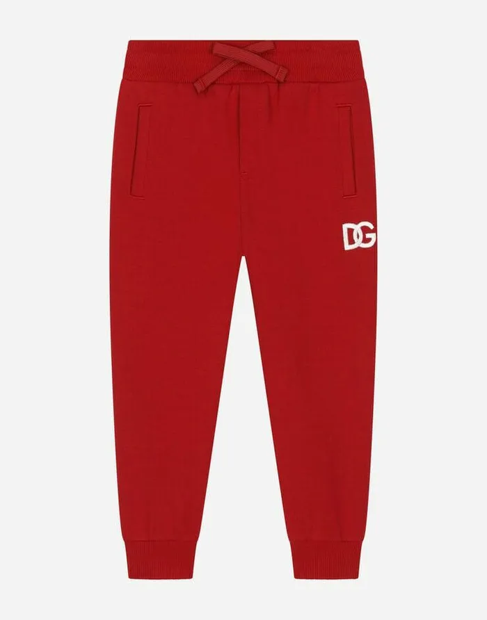Dolce and Gabbana Trousers And Shorts Children Jersey Jogging Pants With DG Logo Embroidery Red