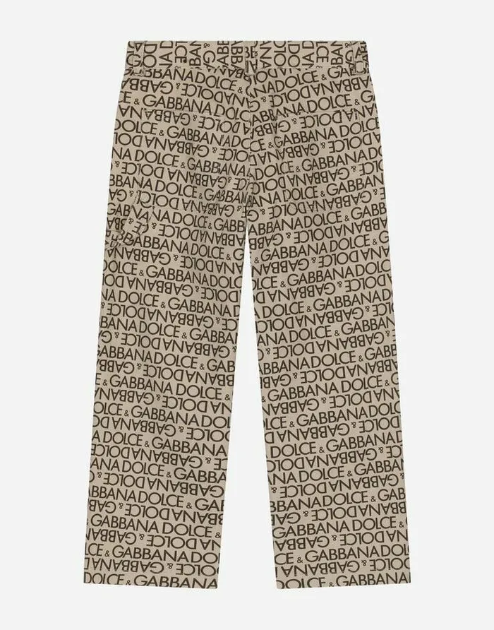 Dolce and Gabbana Trousers And Shorts Children Printed Denim Pants With Allover Logo Beige Dolce and Gabbana Trousers And Shorts Children Printed Denim Pants With Allover Logo Beige