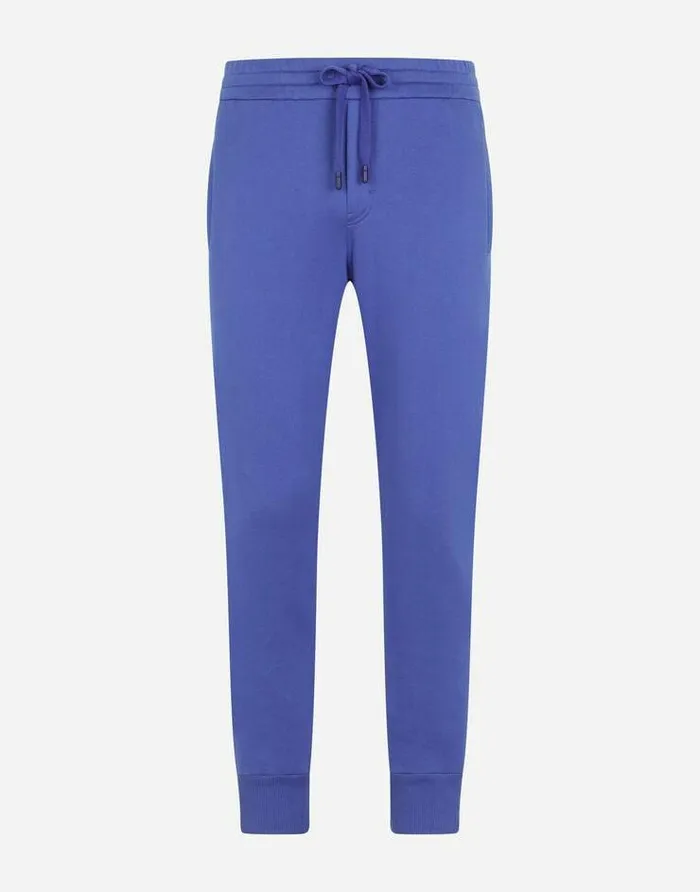 Dolce and Gabbana Trousers And Shorts Men Jersey Jogging Pants With Branded Plate Blue Dolce and Gabbana Trousers And Shorts Men Jersey Jogging Pants With Branded Plate Blue