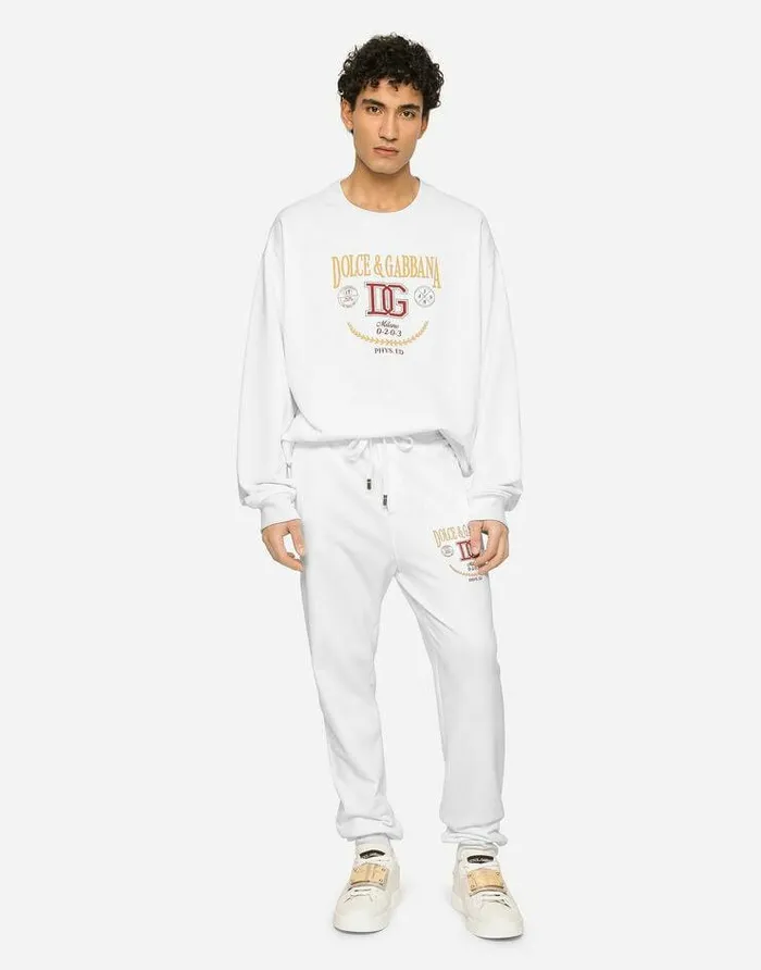 Dolce and Gabbana Trousers And Shorts Men Jersey Jogging Pants With DG Logo Print White Dolce and Gabbana Trousers And Shorts Men Jersey Jogging Pants With DG Logo Print White
