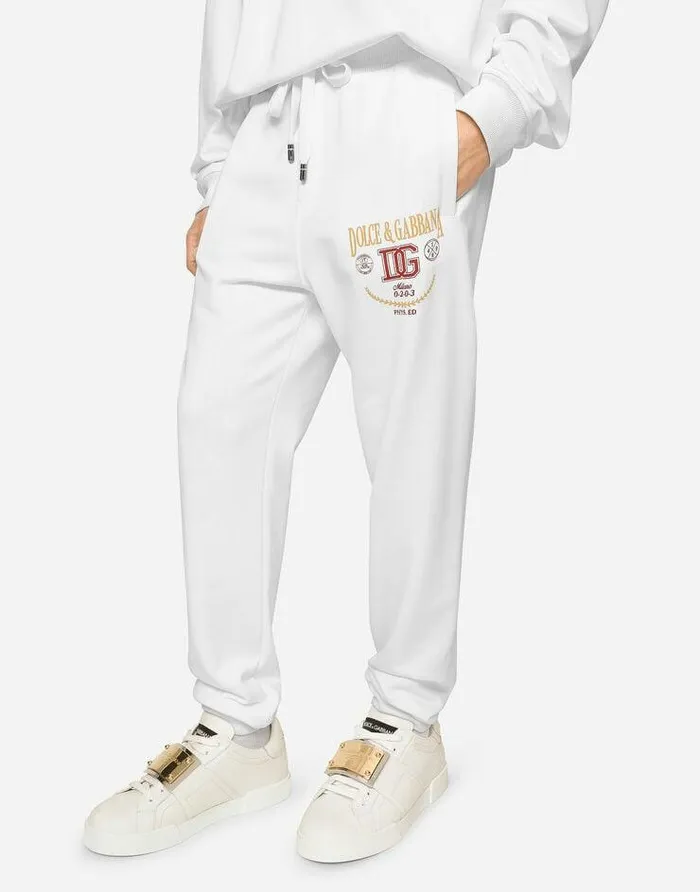 Dolce and Gabbana Trousers And Shorts Men Jersey Jogging Pants With DG Logo Print White Dolce and Gabbana Trousers And Shorts Men Jersey Jogging Pants With DG Logo Print White