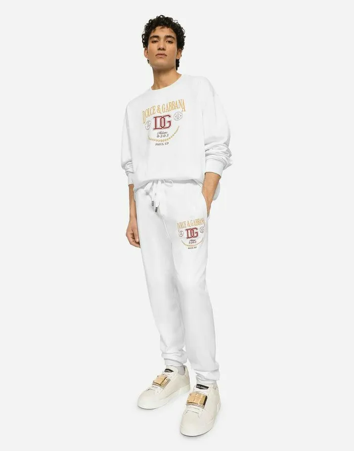 Dolce and Gabbana Trousers And Shorts Men Jersey Jogging Pants With DG Logo Print White Dolce and Gabbana Trousers And Shorts Men Jersey Jogging Pants With DG Logo Print White