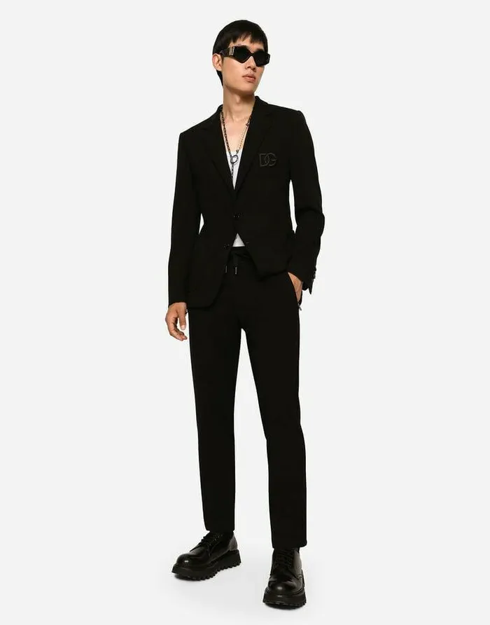 Dolce and Gabbana Trousers And Shorts Men Jersey Jogging Pants With DG Patch Black Dolce and Gabbana Trousers And Shorts Men Jersey Jogging Pants With DG Patch Black