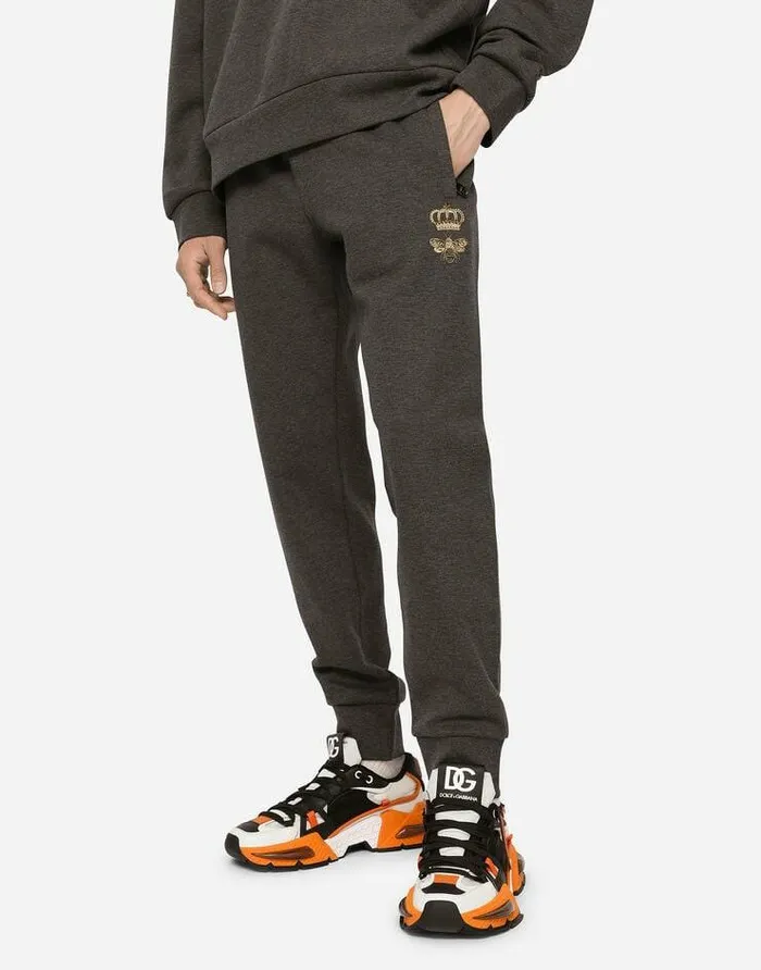 Dolce and Gabbana Trousers And Shorts Men Jersey Jogging Pants With Embroidery Grey Dolce and Gabbana Trousers And Shorts Men Jersey Jogging Pants With Embroidery Grey