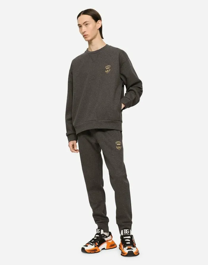 Dolce and Gabbana Trousers And Shorts Men Jersey Jogging Pants With Embroidery Grey Dolce and Gabbana Trousers And Shorts Men Jersey Jogging Pants With Embroidery Grey