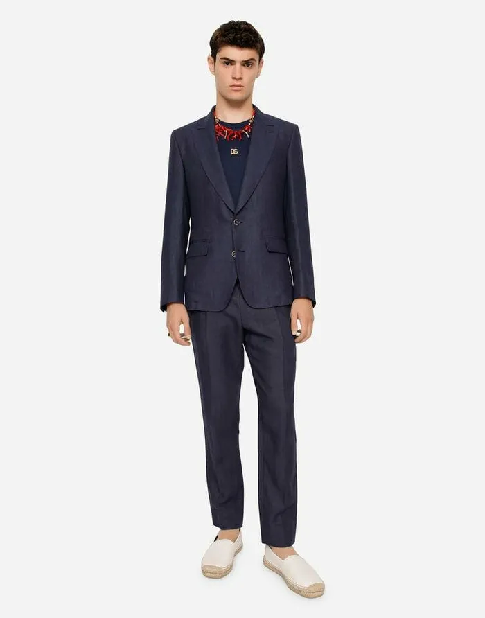 Dolce and Gabbana Trousers And Shorts Men Linen Pants Blue Dolce and Gabbana Trousers And Shorts Men Linen Pants Blue
