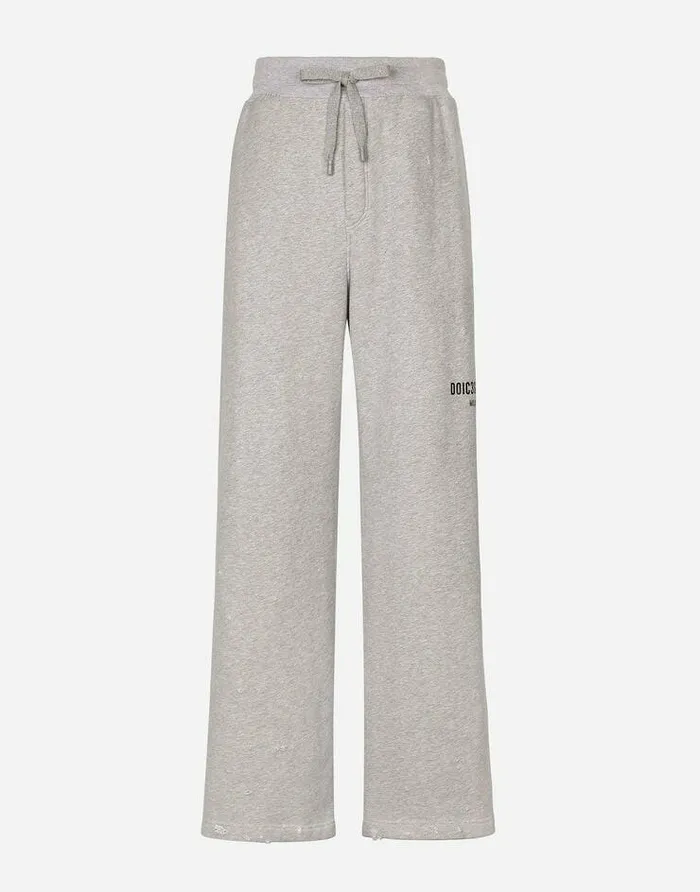 Dolce and Gabbana Trousers And Shorts Men Printed Jogging Pants With Small Abrasions Grey Dolce and Gabbana Trousers And Shorts Men Printed Jogging Pants With Small Abrasions Grey