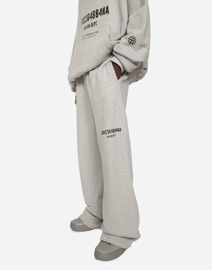 Dolce and Gabbana Trousers And Shorts Men Printed Jogging Pants With Small Abrasions Grey Dolce and Gabbana Trousers And Shorts Men Printed Jogging Pants With Small Abrasions Grey
