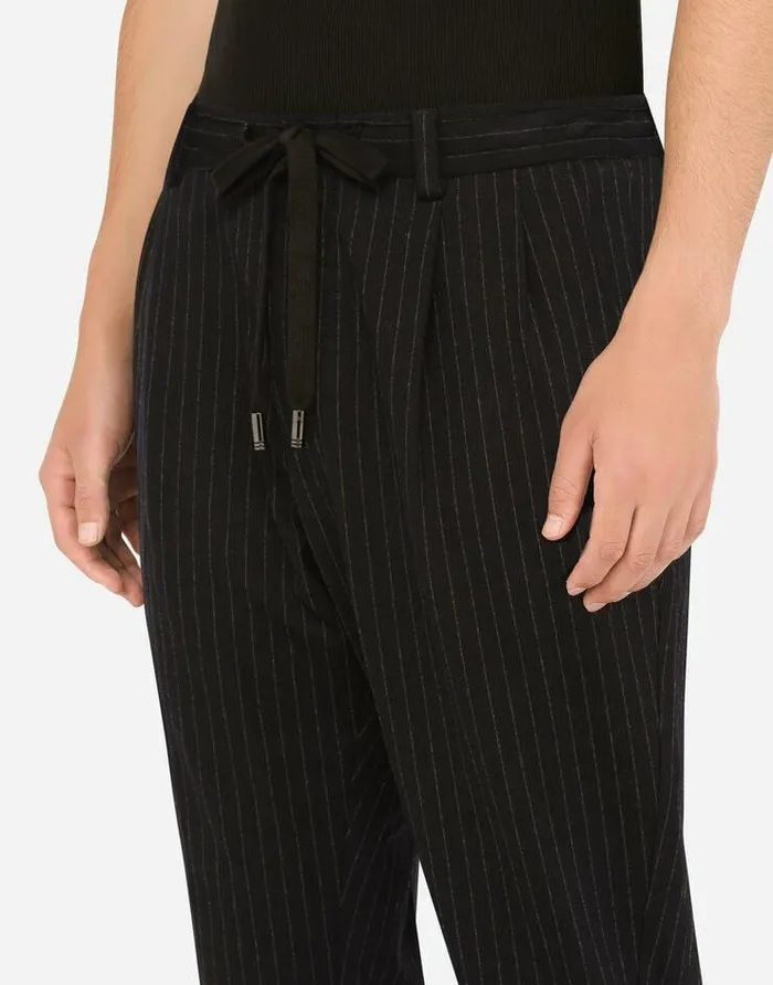 Dolce and Gabbana Trousers And Shorts Men Stretch Pinstripe Wool Jogging Pants Multicolor Dolce and Gabbana Trousers And Shorts Men Stretch Pinstripe Wool Jogging Pants Multicolor
