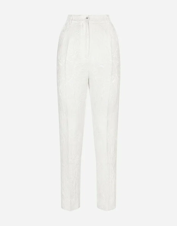 Dolce and Gabbana Trousers And Shorts Women Floral Brocade Trousers White