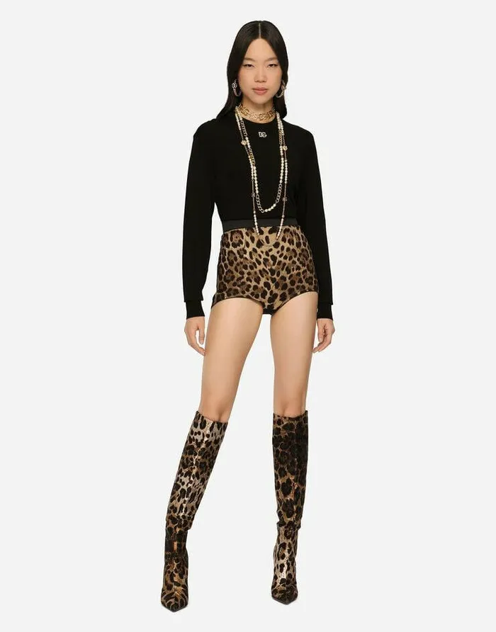 Dolce and Gabbana Trousers And Shorts Women Highwaisted Charmeuse Panties With Leopard Print Multicolor Dolce and Gabbana Trousers And Shorts Women Highwaisted Charmeuse Panties With Leopard Print Multicolor