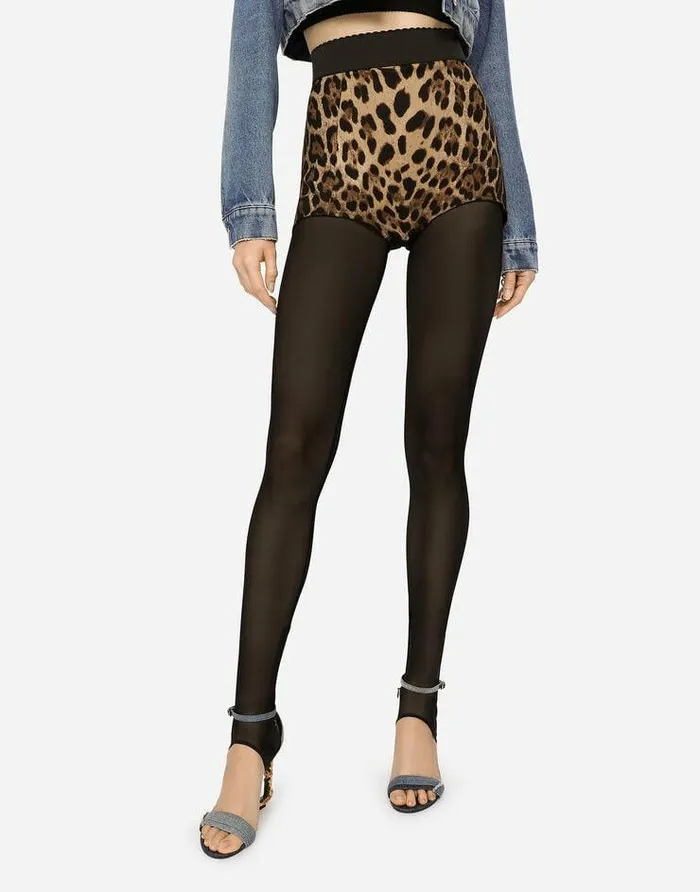 Dolce and Gabbana Trousers And Shorts Women Highwaisted Charmeuse Panties With Leopard Print Multicolor Dolce and Gabbana Trousers And Shorts Women Highwaisted Charmeuse Panties With Leopard Print Multicolor