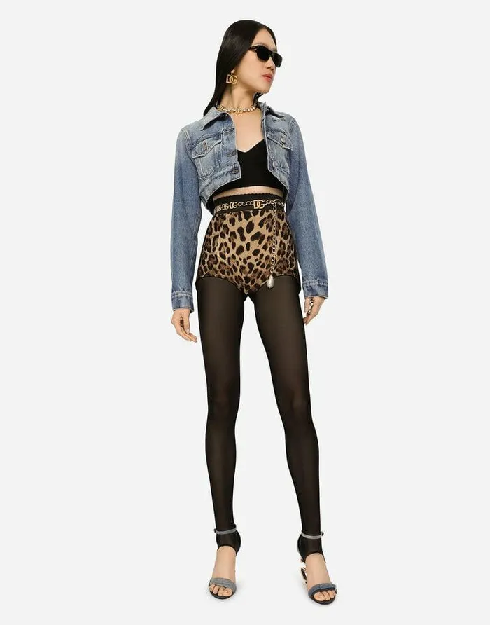 Dolce and Gabbana Trousers And Shorts Women Highwaisted Charmeuse Panties With Leopard Print Multicolor Dolce and Gabbana Trousers And Shorts Women Highwaisted Charmeuse Panties With Leopard Print Multicolor