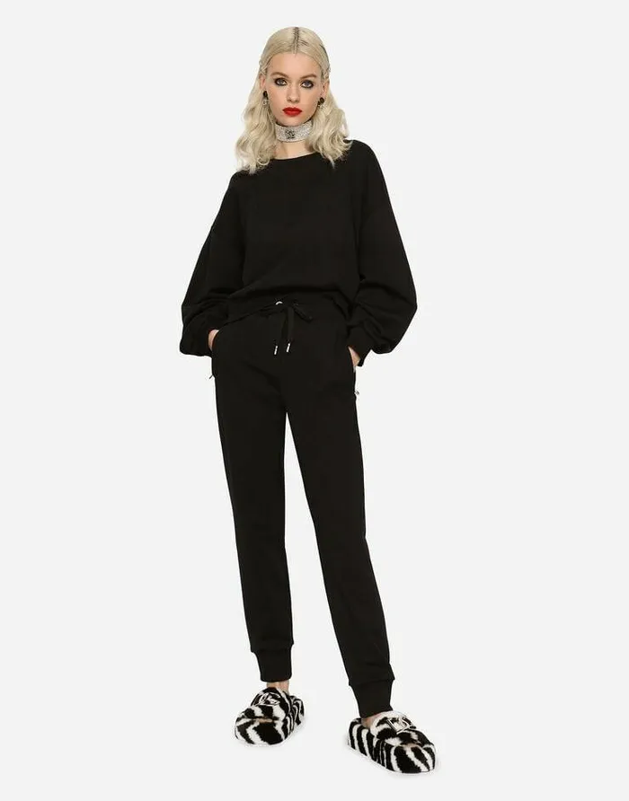 Dolce and Gabbana Trousers And Shorts Women Jersey Jogging Pants With Embossed Logo Black Dolce and Gabbana Trousers And Shorts Women Jersey Jogging Pants With Embossed Logo Black