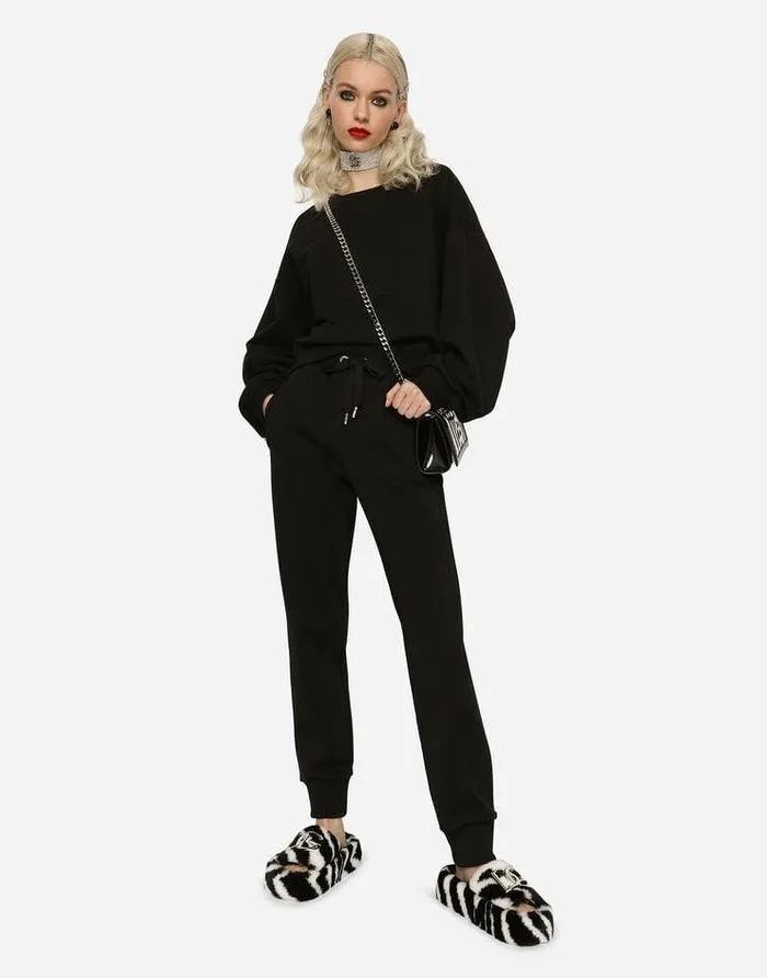 Dolce and Gabbana Trousers And Shorts Women Jersey Jogging Pants With Embossed Logo Black Dolce and Gabbana Trousers And Shorts Women Jersey Jogging Pants With Embossed Logo Black