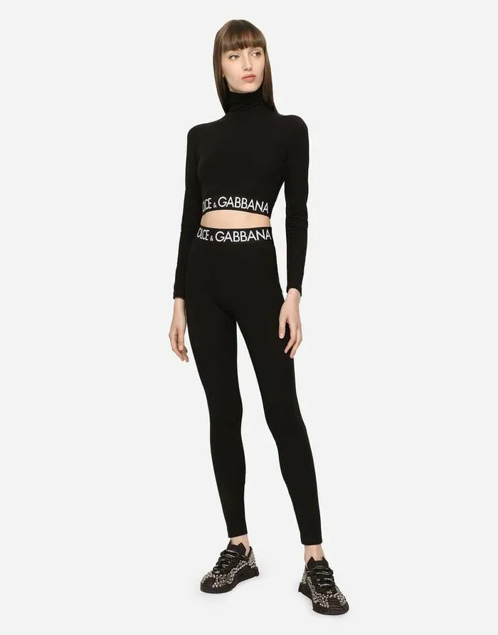 Dolce and Gabbana Trousers And Shorts Women Jersey Leggings With Branded Elastic Black Dolce and Gabbana Trousers And Shorts Women Jersey Leggings With Branded Elastic Black