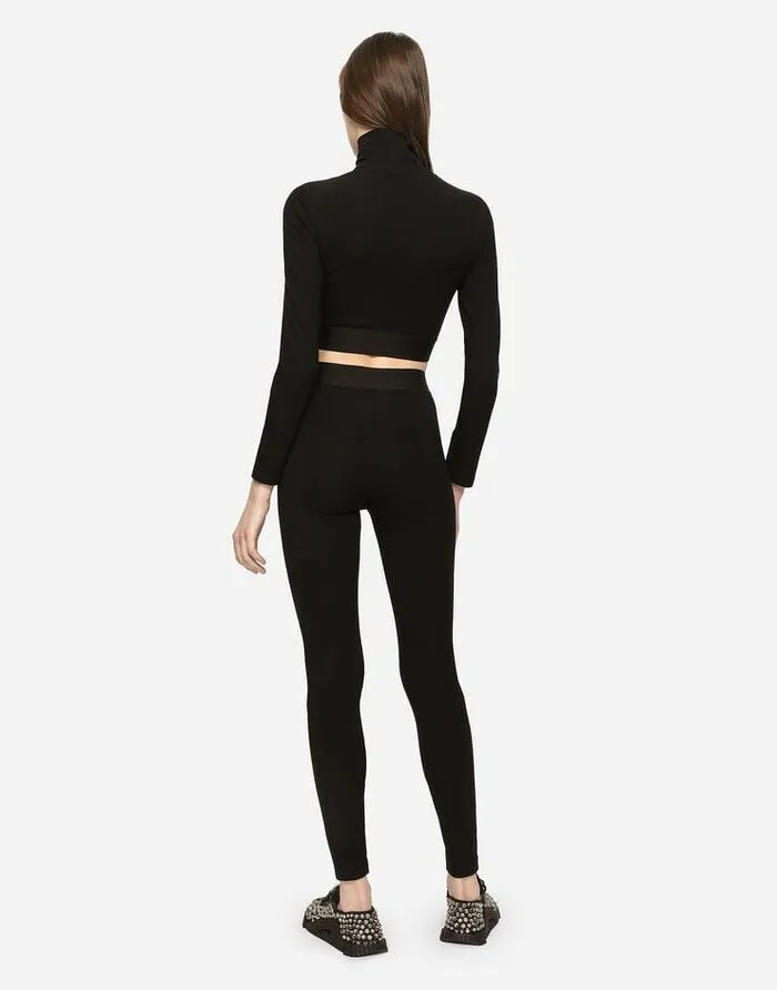 Dolce and Gabbana Trousers And Shorts Women Jersey Leggings With Branded Elastic Black Dolce and Gabbana Trousers And Shorts Women Jersey Leggings With Branded Elastic Black