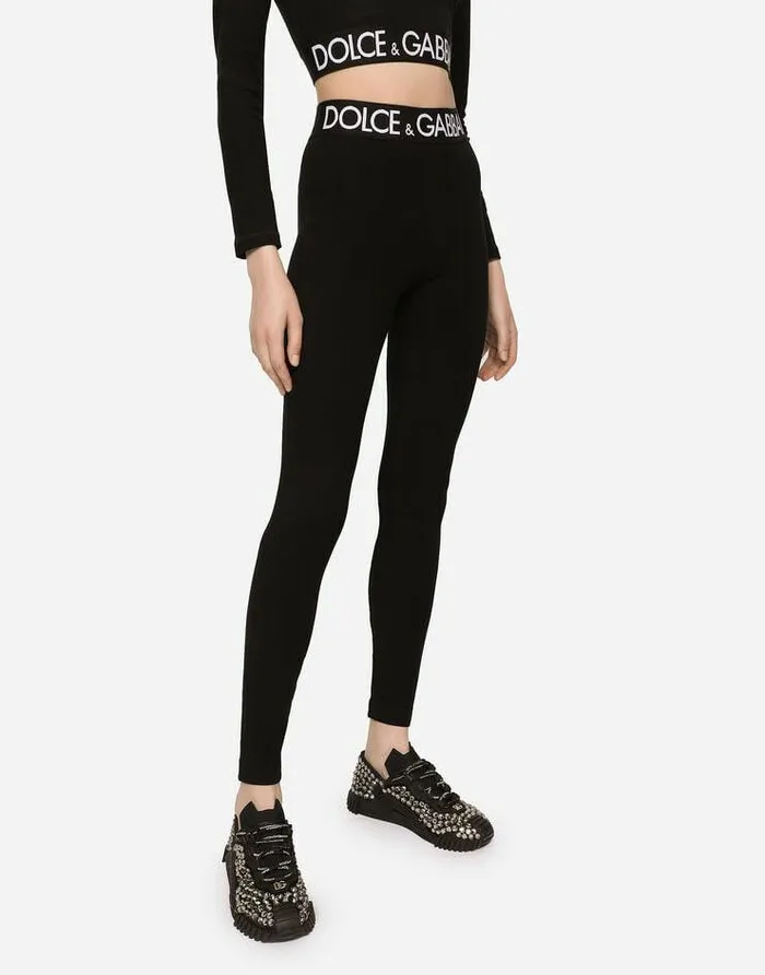 Dolce and Gabbana Trousers And Shorts Women Jersey Leggings With Branded Elastic Black Dolce and Gabbana Trousers And Shorts Women Jersey Leggings With Branded Elastic Black