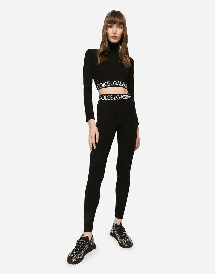Dolce and Gabbana Trousers And Shorts Women Jersey Leggings With Branded Elastic Black Dolce and Gabbana Trousers And Shorts Women Jersey Leggings With Branded Elastic Black