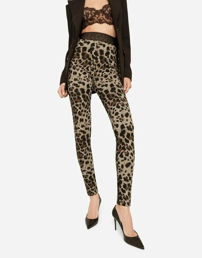 Dolce and Gabbana Trousers And Shorts Women Jersey Leggings With Jacquard Leopard Design Multicolor Dolce and Gabbana Trousers And Shorts Women Jersey Leggings With Jacquard Leopard Design Multicolor