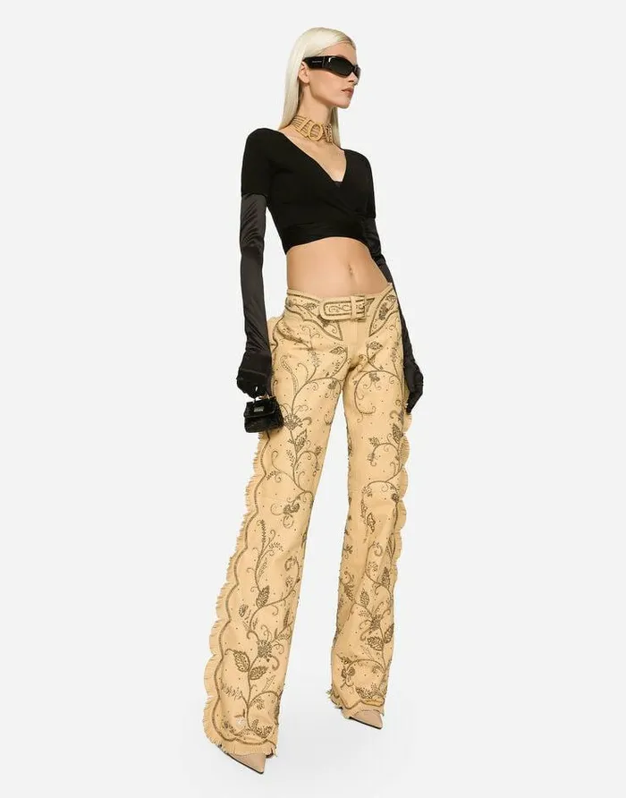 Dolce and Gabbana Trousers And Shorts Women KIM DOLCEandGABBANA Leather Pants With Allover Embellishment Multicolor Dolce and Gabbana Trousers And Shorts Women KIM DOLCEandGABBANA Leather Pants With Allover Embellishment Multicolor