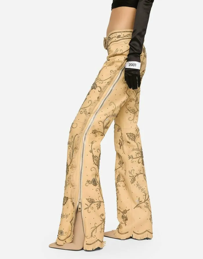 Dolce and Gabbana Trousers And Shorts Women KIM DOLCEandGABBANA Leather Pants With Allover Embellishment Multicolor Dolce and Gabbana Trousers And Shorts Women KIM DOLCEandGABBANA Leather Pants With Allover Embellishment Multicolor