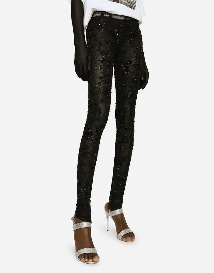 Dolce and Gabbana Trousers And Shorts Women KIM DOLCEandGABBANA Tulle Leggings With Embroidery Multicolor Dolce and Gabbana Trousers And Shorts Women KIM DOLCEandGABBANA Tulle Leggings With Embroidery Multicolor