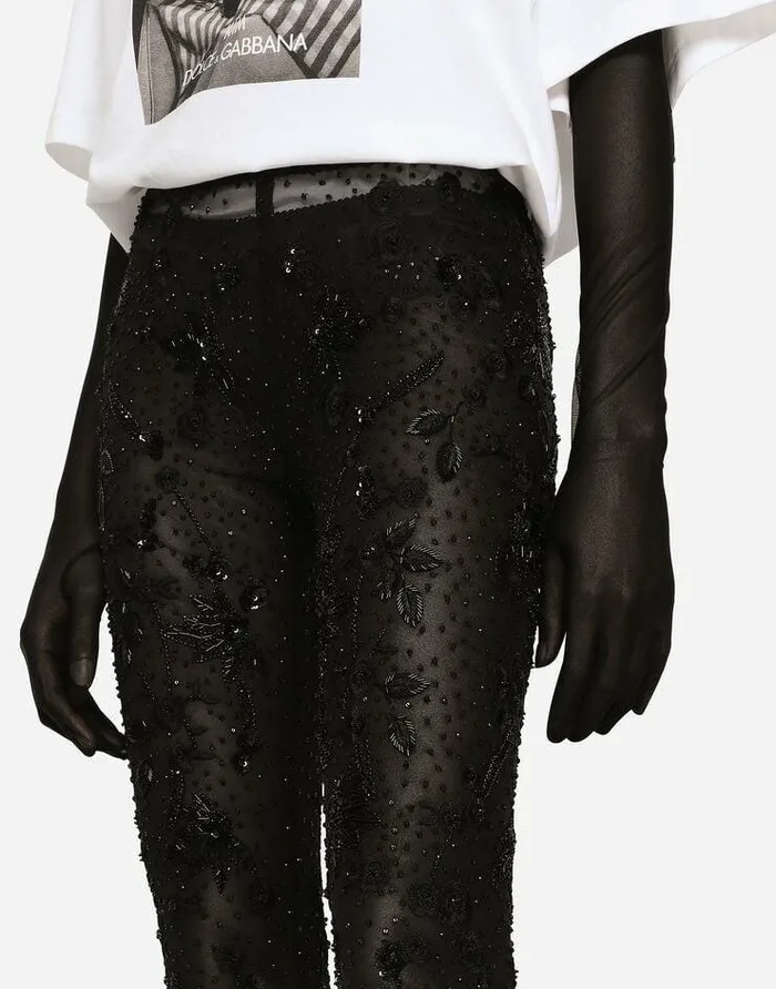 Dolce and Gabbana Trousers And Shorts Women KIM DOLCEandGABBANA Tulle Leggings With Embroidery Multicolor Dolce and Gabbana Trousers And Shorts Women KIM DOLCEandGABBANA Tulle Leggings With Embroidery Multicolor